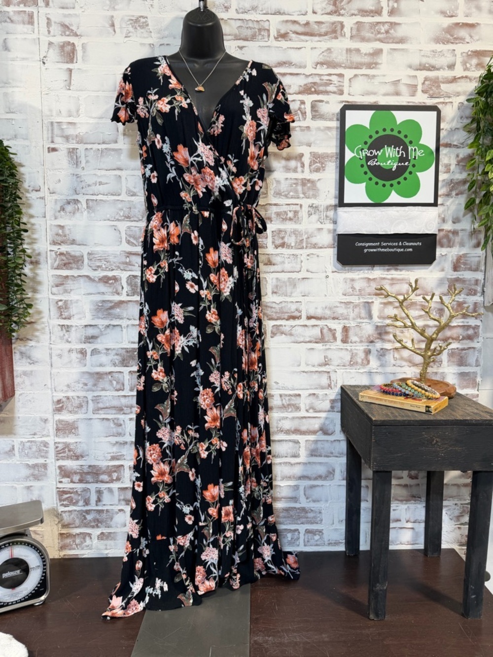 Women's Black Floral Wrap Maxi Dress - Elegant Summer Style large